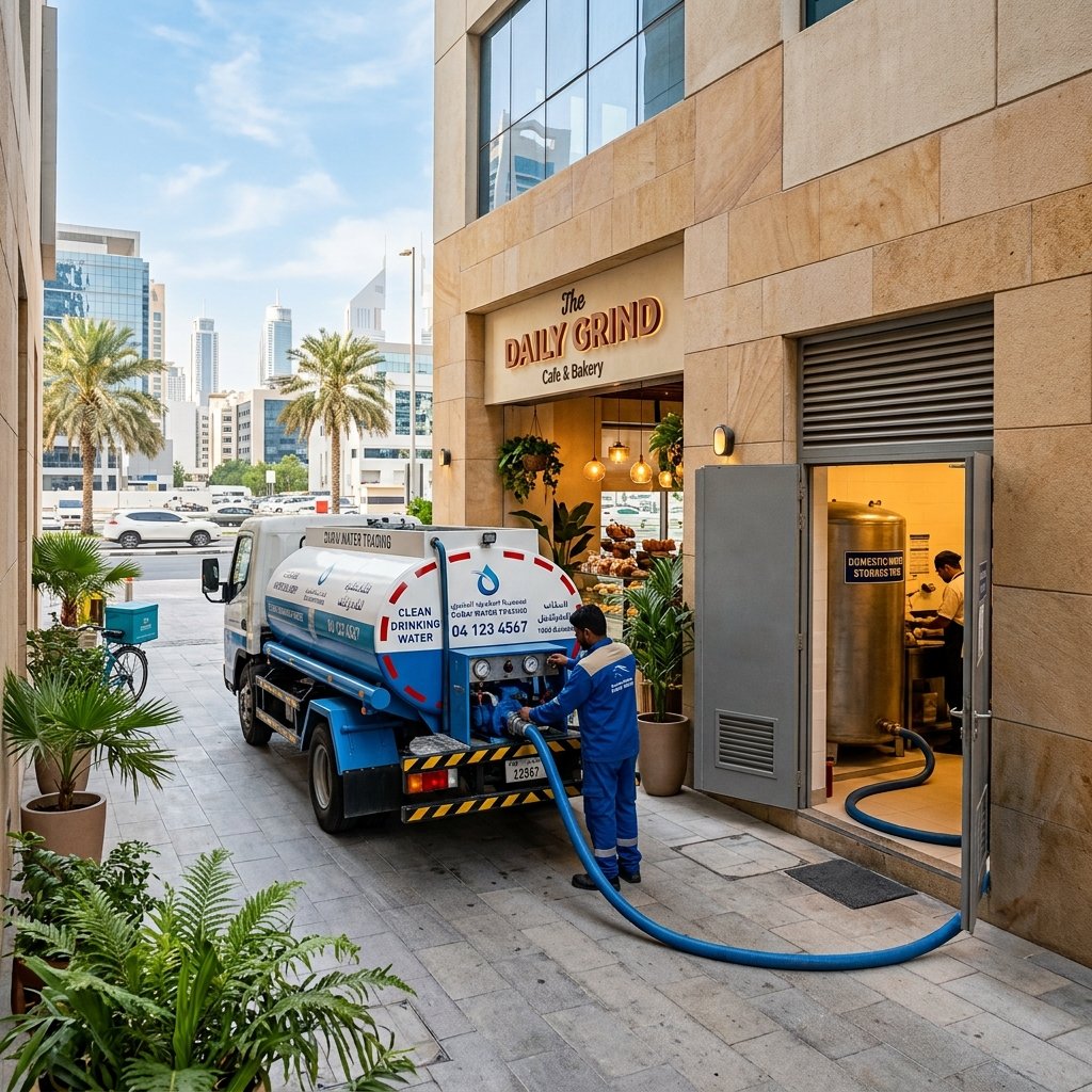 Water tanker delivery to a cafe and bakery in Dubai